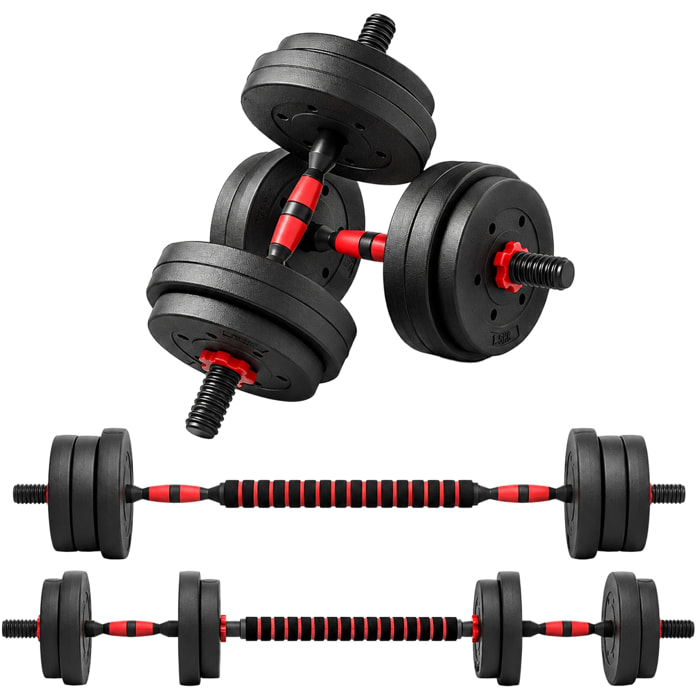 Juego de Mancuernas Ajustables, 2 en 1, 15kg, Juego de Pesas con Barra de Conexión y Mango Antideslizante, Pesas y Mancuernas para Hombres y Mujeres, Ejercicio de Fitness, Casa Gimnasio