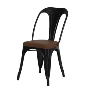 Lot de 2 chaises en métal noir et cuir synthétique marron - Charly