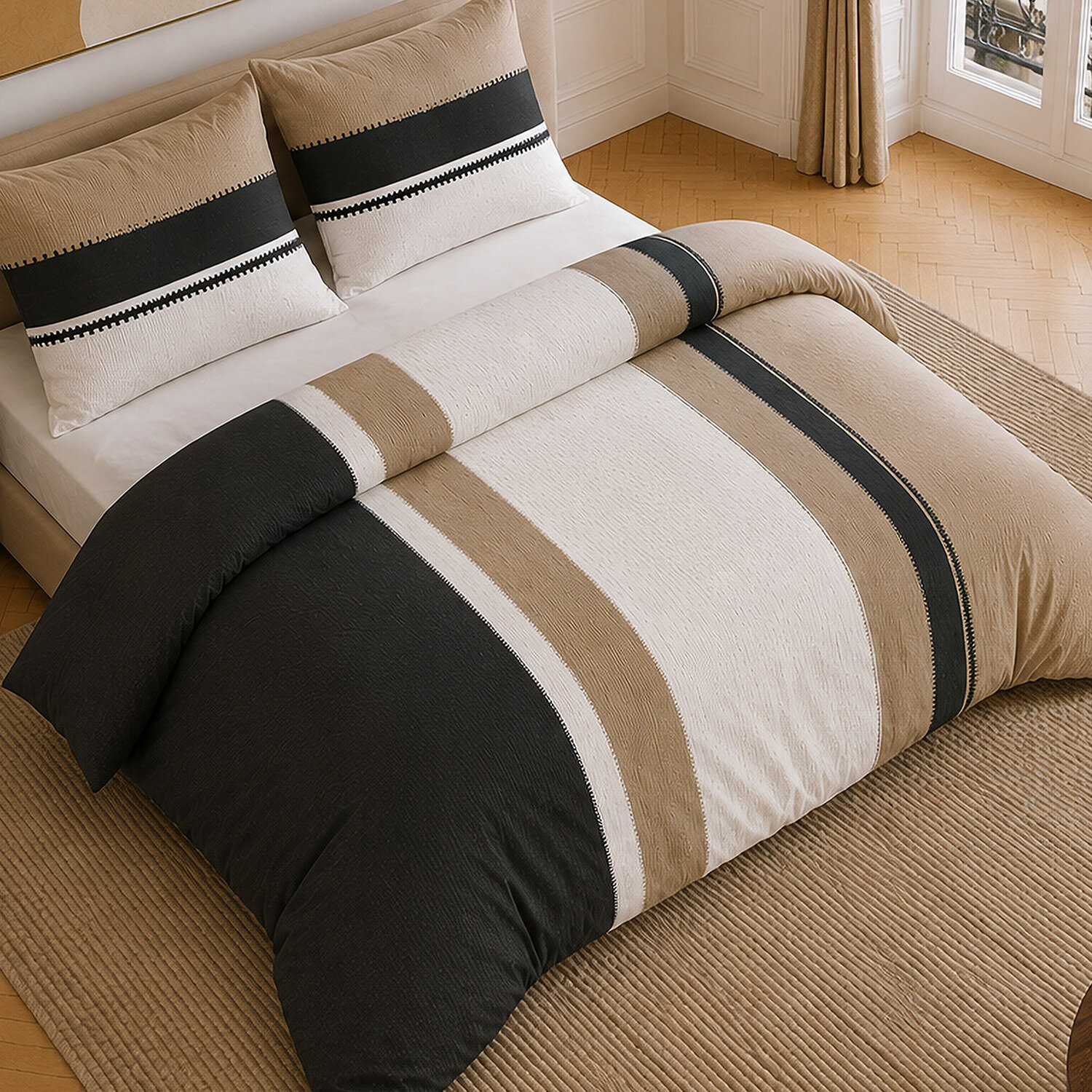 Parure housse de couette 100% percale de coton rayures verticales - SAHEL