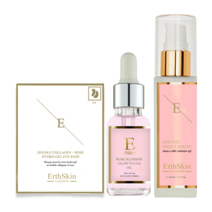 SERUM EFECTO CÉLULA EGF + Aceite facial con brillo de flor de rosa + Almohadillas dobles de colágeno para ojos