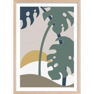 Affiche Monstera effet tissé Affiche + cadre en bois - Chêne