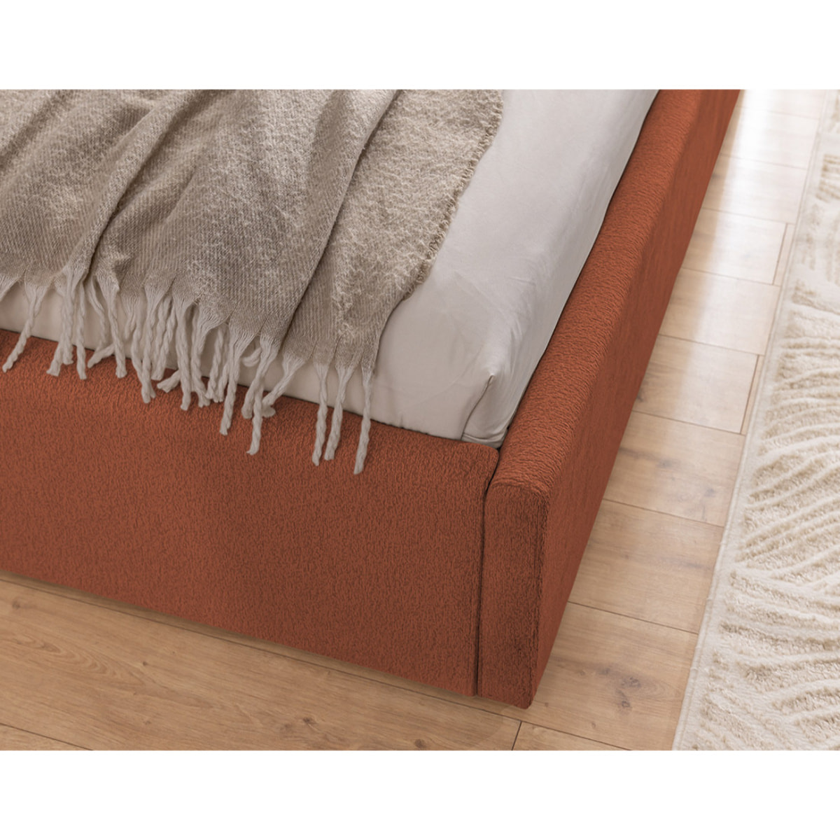 Billy - lit coffre - 160x200 cm - en tissu texturé - sommier inclus - Terracotta