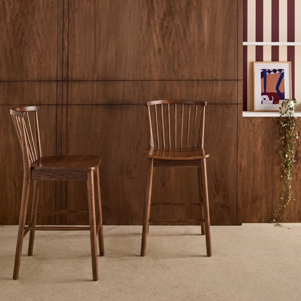 Tabouret de bar à barreaux bois d'hévéa 63cm (lot de 2) PAULA