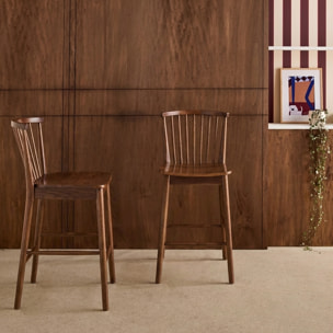 Tabouret de bar à barreaux bois d'hévéa 63cm (lot de 2) PAULA