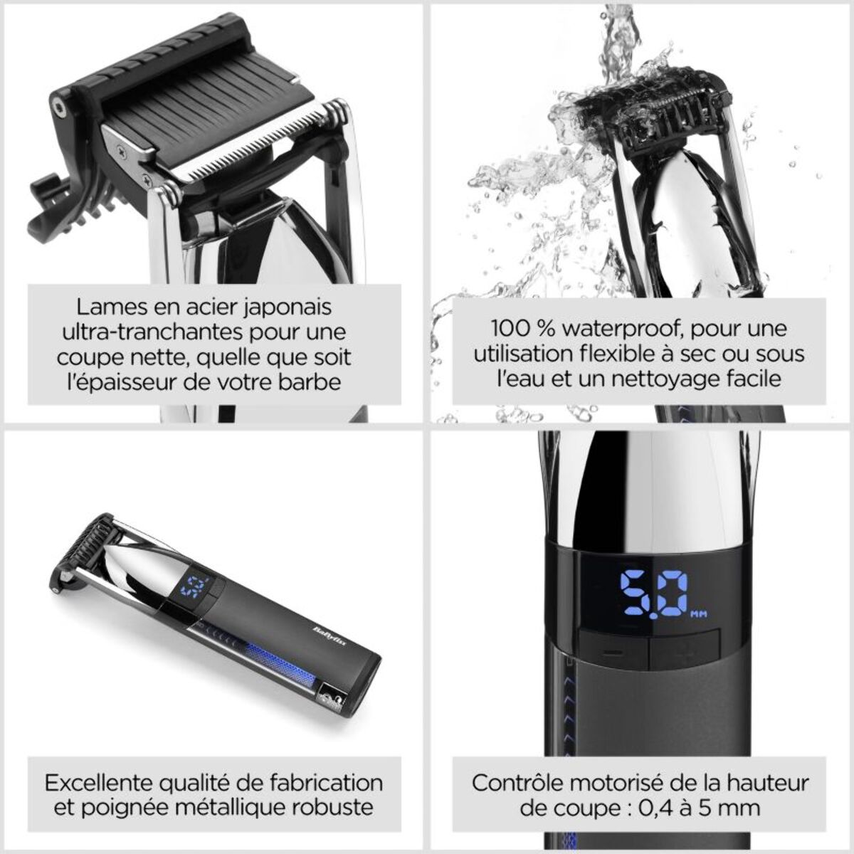 Tondeuse barbe BABYLISS Super-X Metal S996E, molette réglable, 24 hauteurs de coupe, précision 0,2 mm, autonomie 90 mn