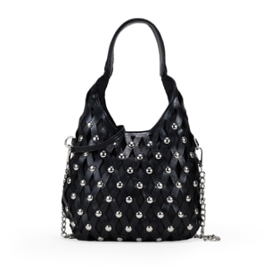 Bolso de mano negro con tachas