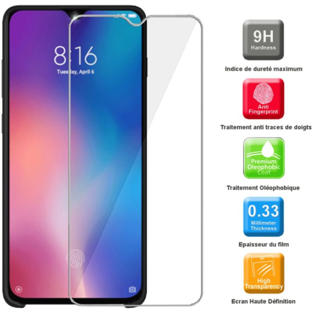 Pack IBROZ Xiaomi Mi 9 Coque Silicone noir