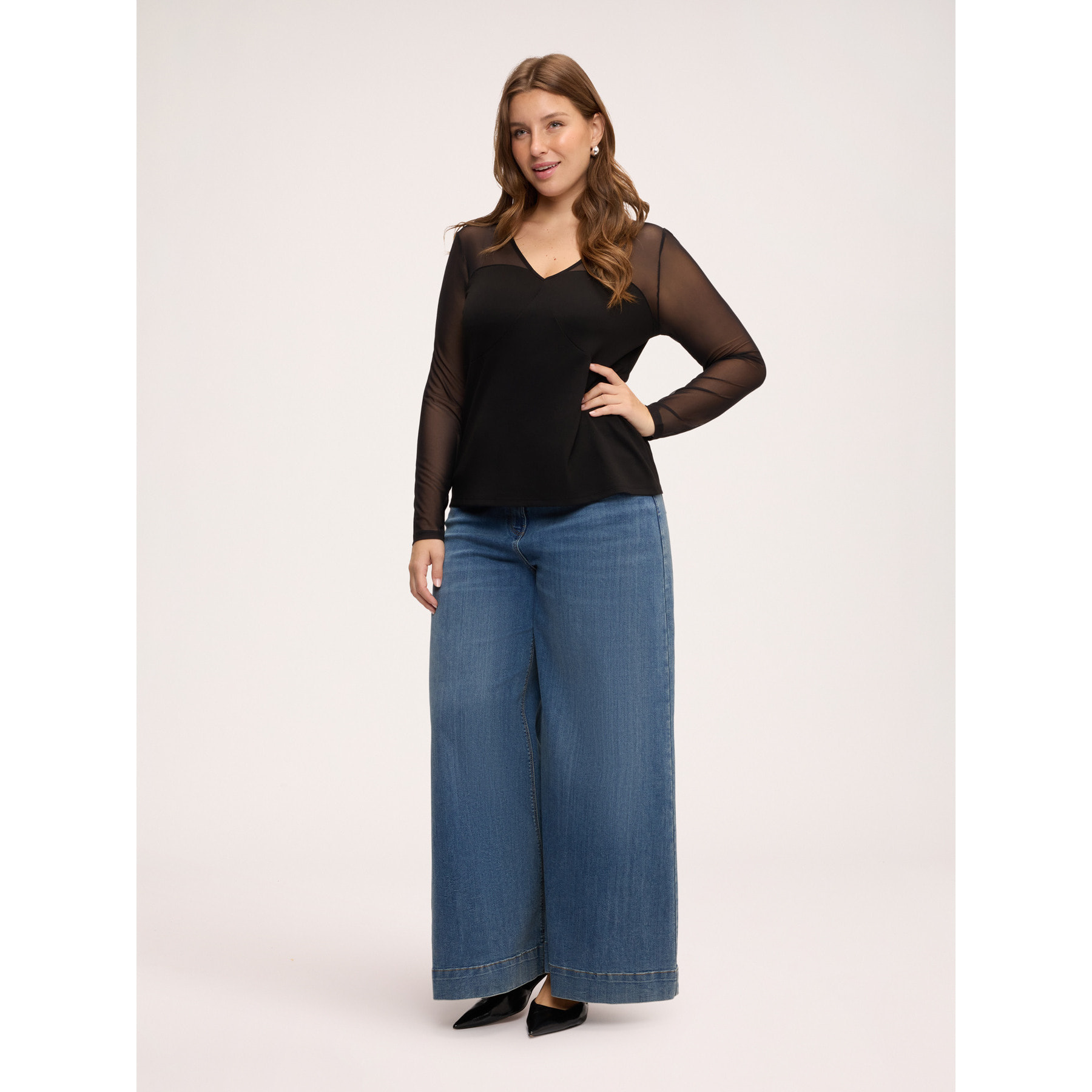 Fiorella Rubino - T-shirt in jersey e tulle - Nero