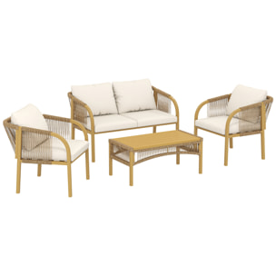 Salon de jardin colonial 4 places kaki beige