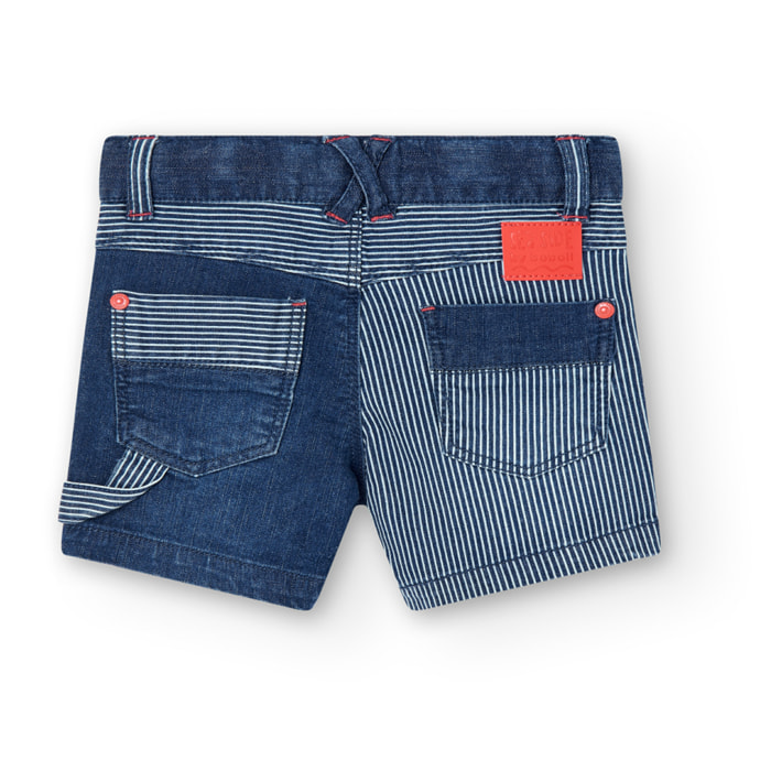 Bermudas denim niño, estampado de rayas, azul