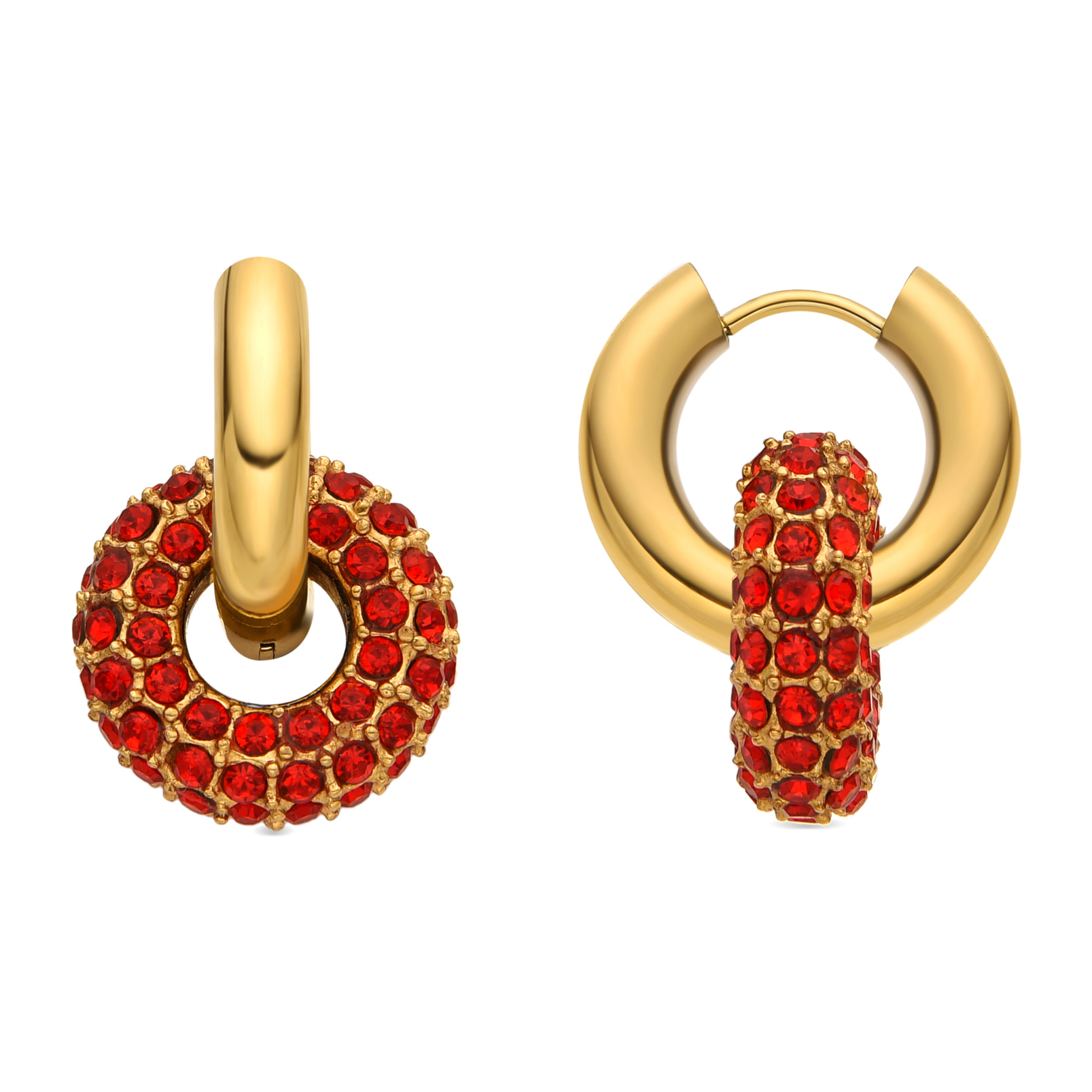 Pendientes con Cristal Rojo acabado oro 18k