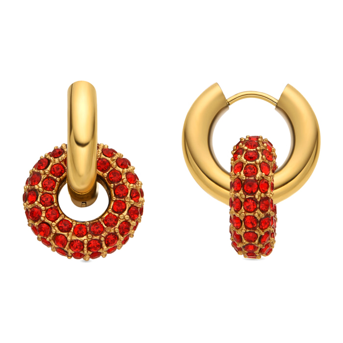 Pendientes con Cristal Rojo acabado oro 18k