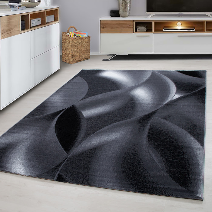 PLUS - Tapis à poils courts design noir - PLU8008NOI