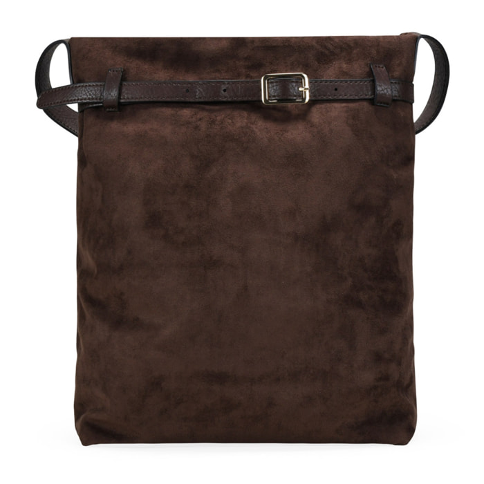 Bolso de hombro marrón con cinturón