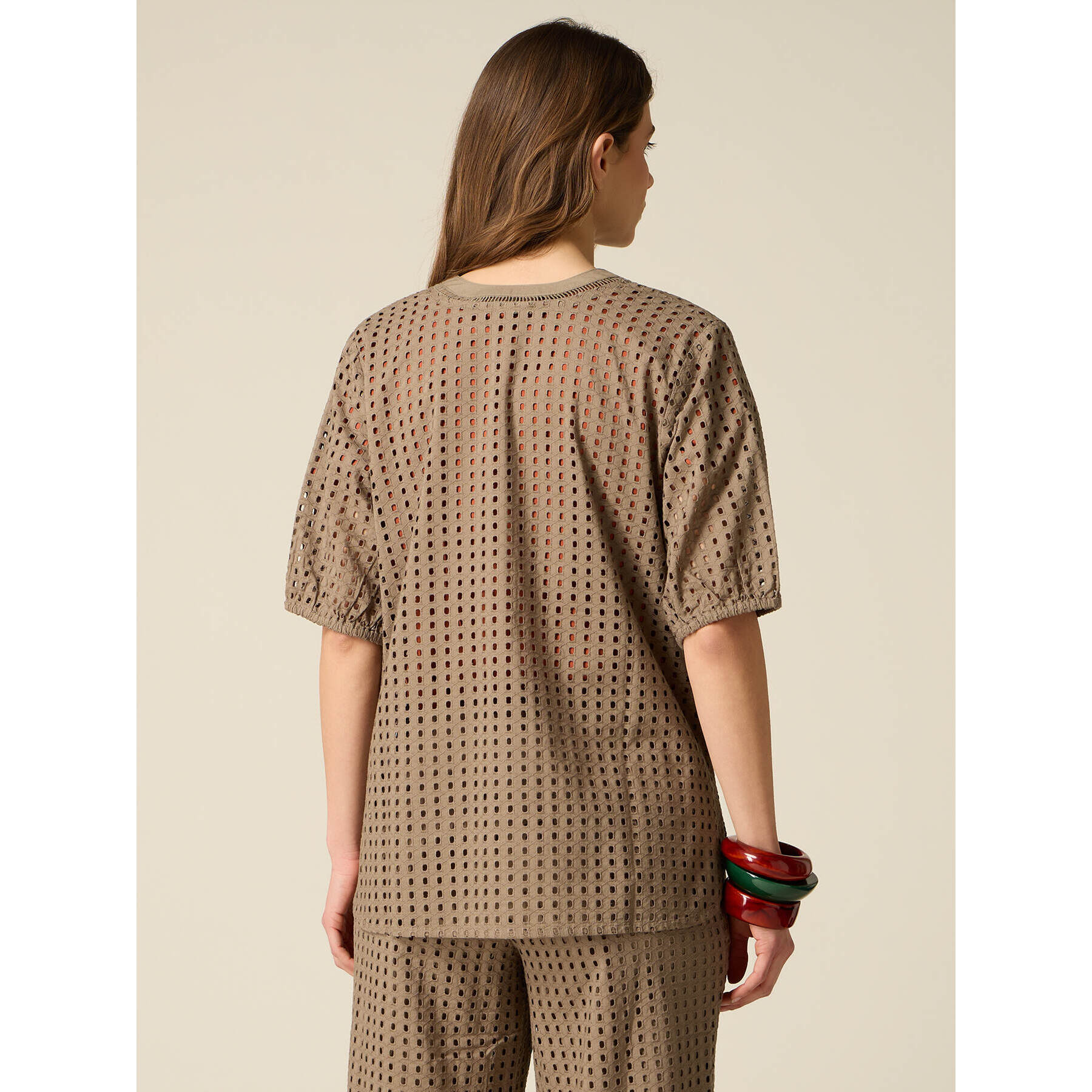 Oltre - Camisa de algodón perforado - Verde militare