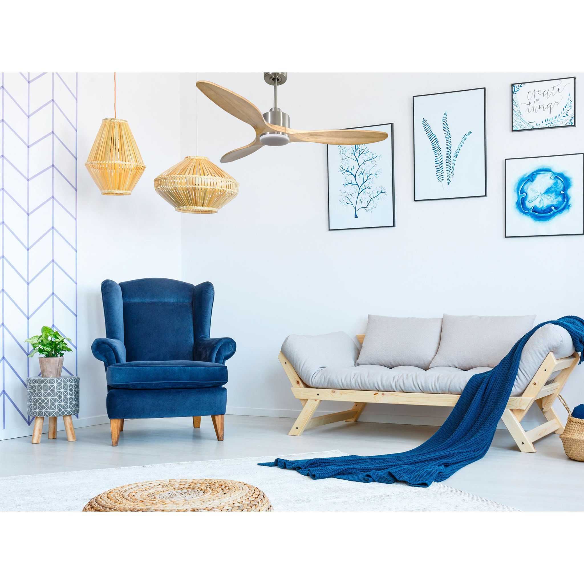 Ventilador de techo Reversible Termostato Dimable Wifi Motor DC Techos Inclinados Mando a Distancia Luz tres tonos Hypersilence Memoria SalamisD132C03LED65049 PURLINE