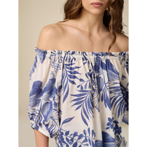 Oltre - Blusa off shoulders in cotone - Blu