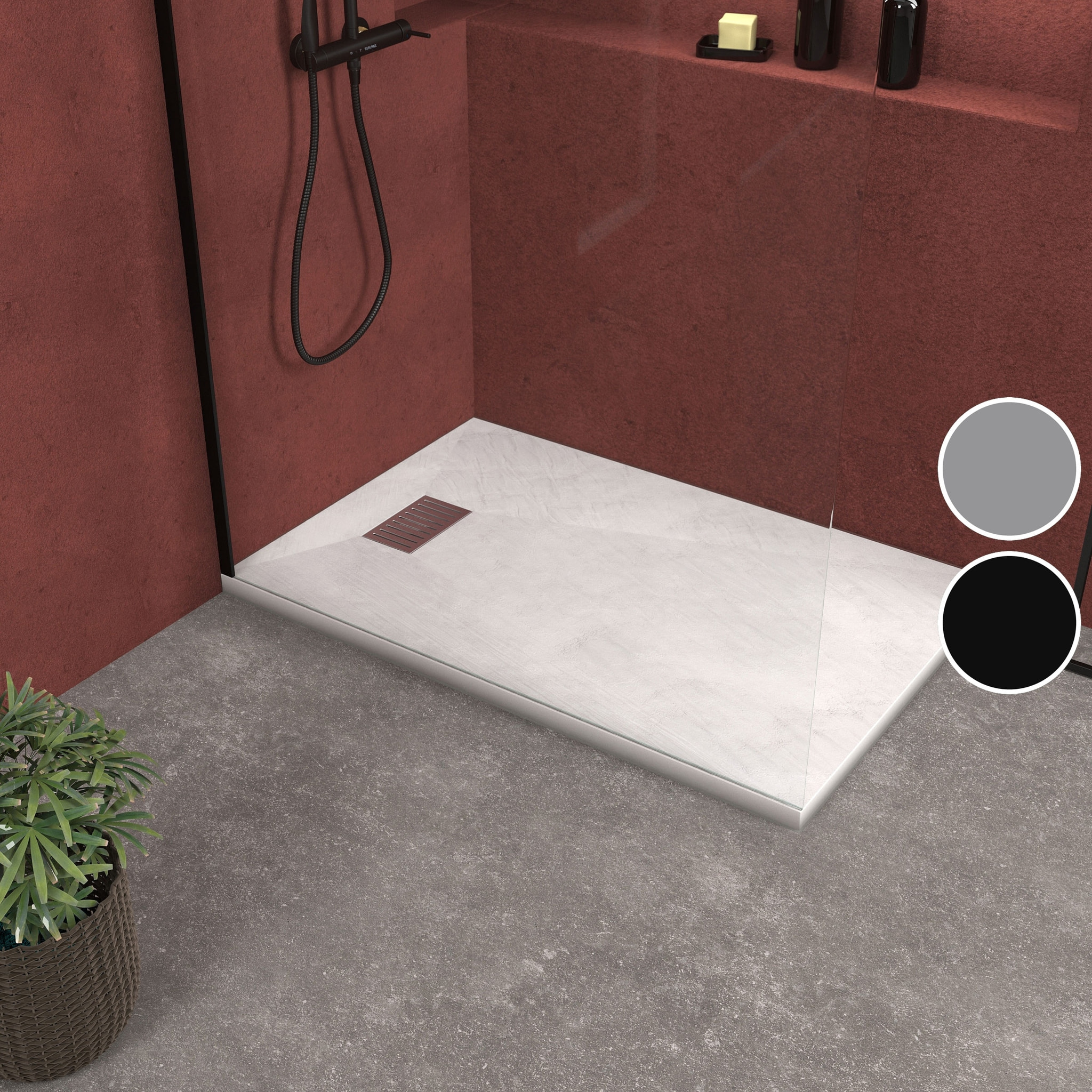 Receveur de douche Blanc Effet Pierre 80x120 cm et Grille décor Linéaire en Inox