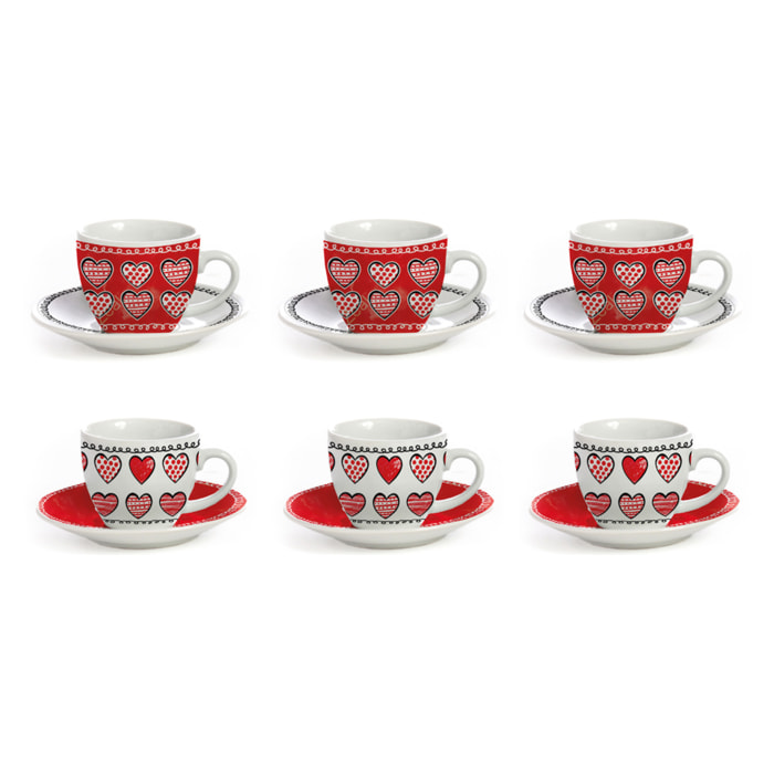 Set 6 Tazzine Con Piattino Lovely Heart