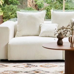 Canapé déhoussable 3 places en velours côtelé grosse côte crème avec pluie de coussins L 230 x P 97 x H 82cm - Pillow