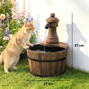 Fontaine de jardin tonneau pompe à eau submersible incluse Ø 27 x 37H cm bois de pin marron