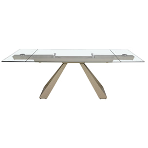Mesa comedor extensible rectangular con tapa de cristal templado 160x100x76cm