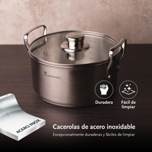 Juego de 3 cacerolas con tapas ø20ø24ø28cm en acero inoxidable y 3 utensilios de cocina masterpro
