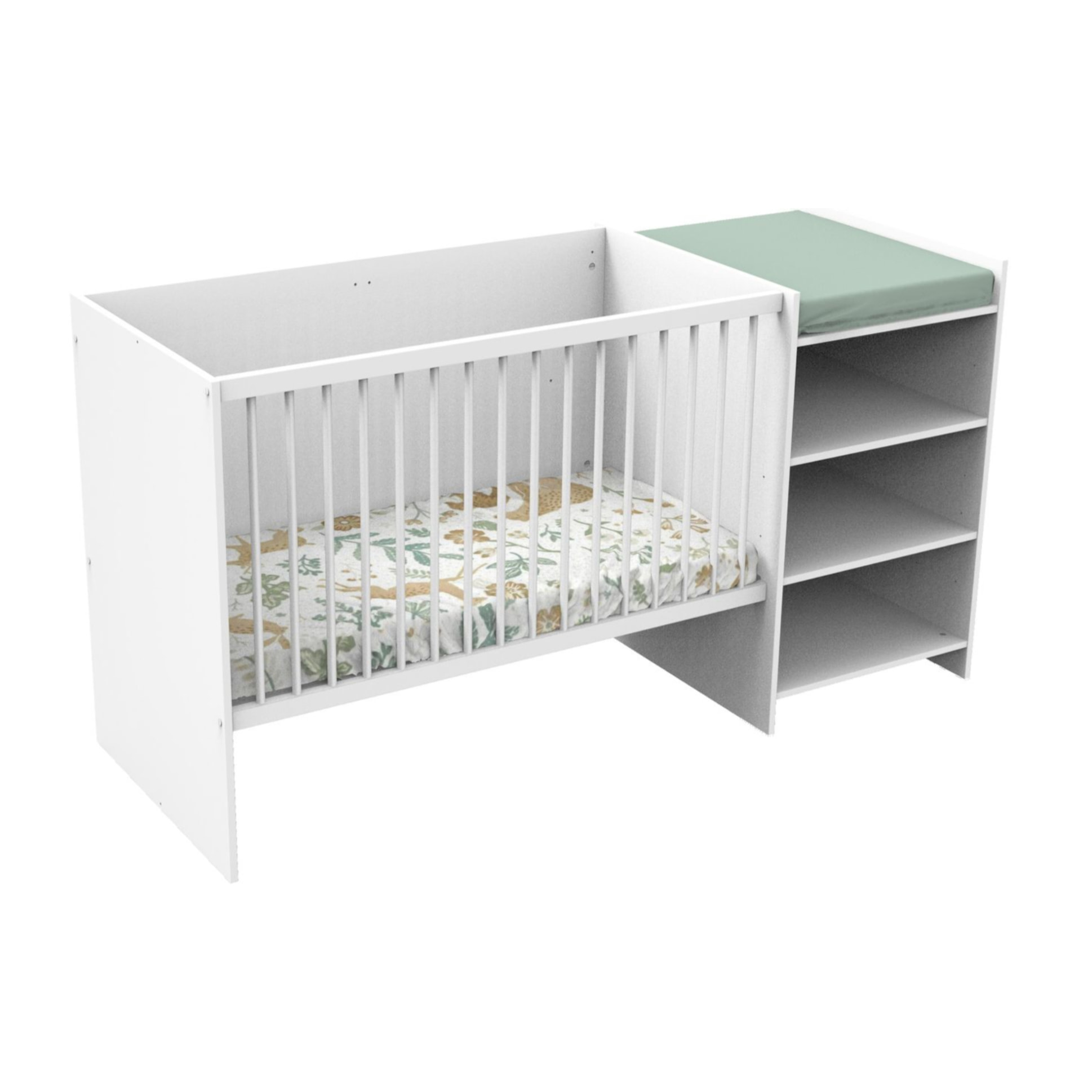 Lit bébé combiné 120x60 évolutif en 90x190 en bois blanc