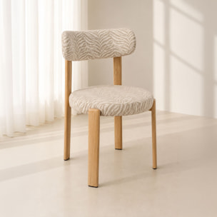 Lot de 2 chaises de table en métal effet bois et tissu zébré LILY