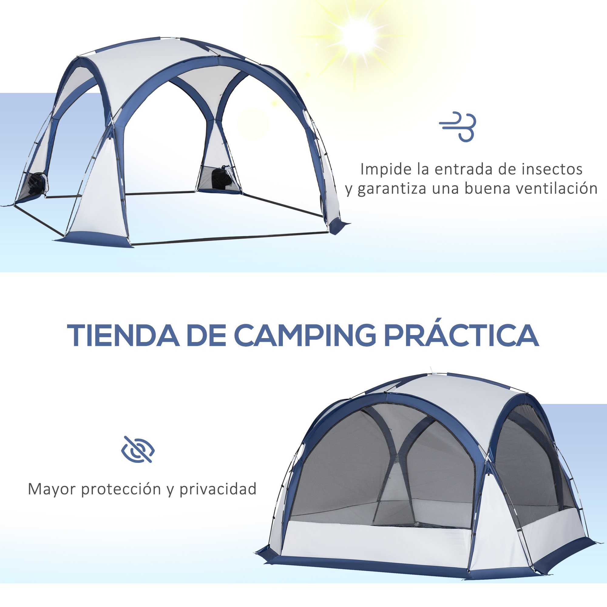 Tienda de Campaña para 6-8 Personas con 4 Mosquiteros y Tela Oxford para Camping