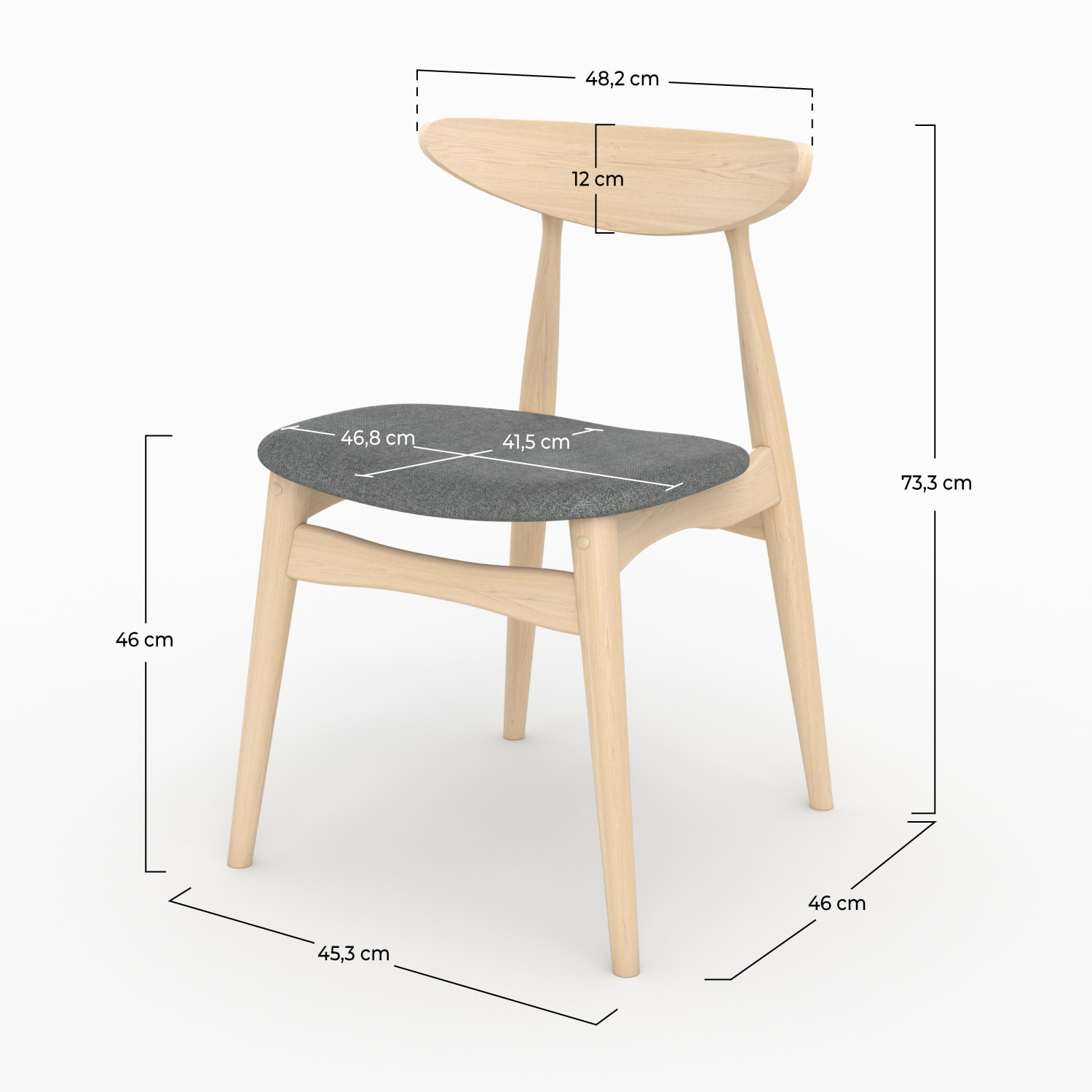Lot de 2 chaises en tissu gris et bois d'hévéa - Josette