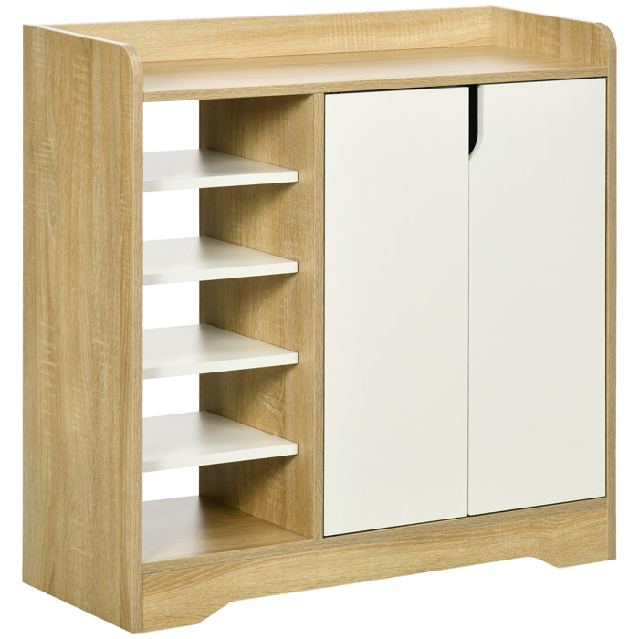 Mueble Zapatero Moderno Zapatero Estrecho con 2 Puertas Estantes de Almacenamiento para 13 Pares de Zapatos para Entrada Pasillo 80x30x80 cm Natural y Blanco