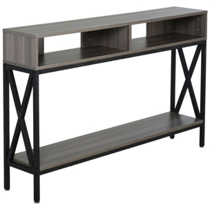 HOMCOM Mueble Recibidor Mesa Consola Estilo Industrial Vintage con 3 Estantes y Marco Metálico para Entrada Pasillo Salón 120x23,5x75 cm Gris y Negro