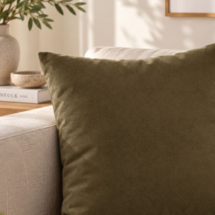 Coussin velours  - Effet peau de pêche - Vert Olive