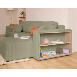 Topaze - canapé d'angle réversible 4 places - convertible avec coffre, tablette et poufs - en velours côtelé - Vert Kaki