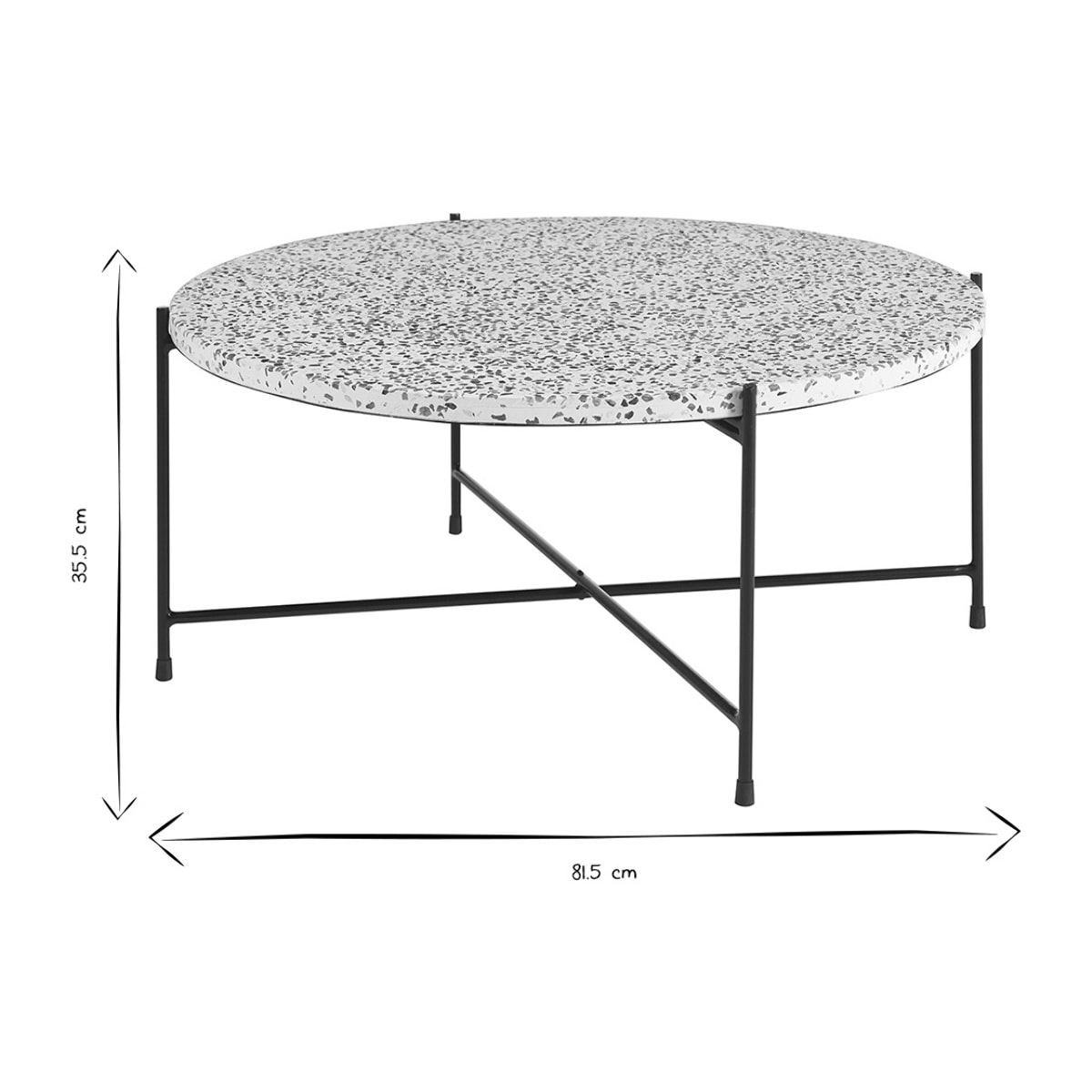 Table basse ronde design en terrazzo et métal noir D81 cm MEZZO