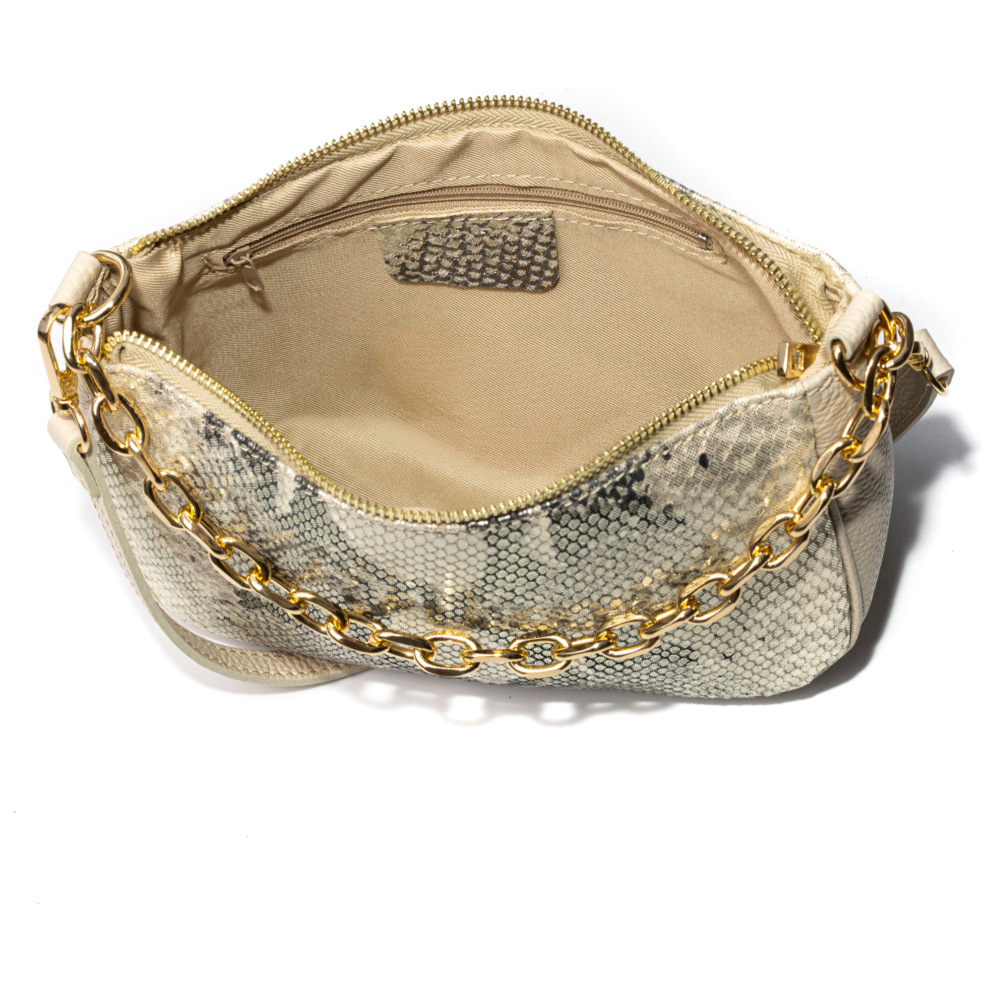 Avella bolso bandolera mujer, de piel auténtica Gamuza con estampado serpiente y piel auténtica Dollaro.