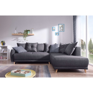 Lena - canapé d'angle droit convertible - 5 places - gris foncé - style scandinave - Gris foncé