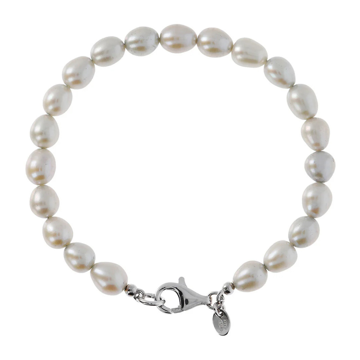 PERLAVIVA - Bracciale in Argento 925 placcato Oro Bianco 18Kt con Perle d'Acqua Dolce Gialle Ø 7/7.5 mm