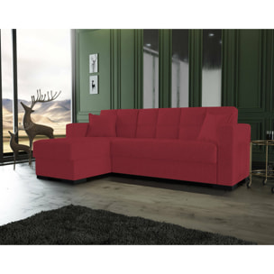 Divano letto Fernando, Divano letto ad angolo con penisola reversibile, Sofà contenitore da soggiorno con chaislongue e 2 cuscini, Cm 230x150h81, Rosso