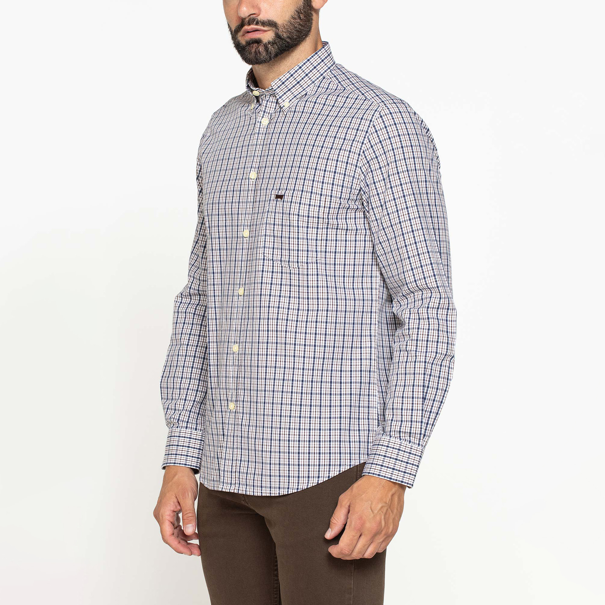 CAMICIA FANTASIA TINTO FILO CON COLLO BUTTON-DOWN