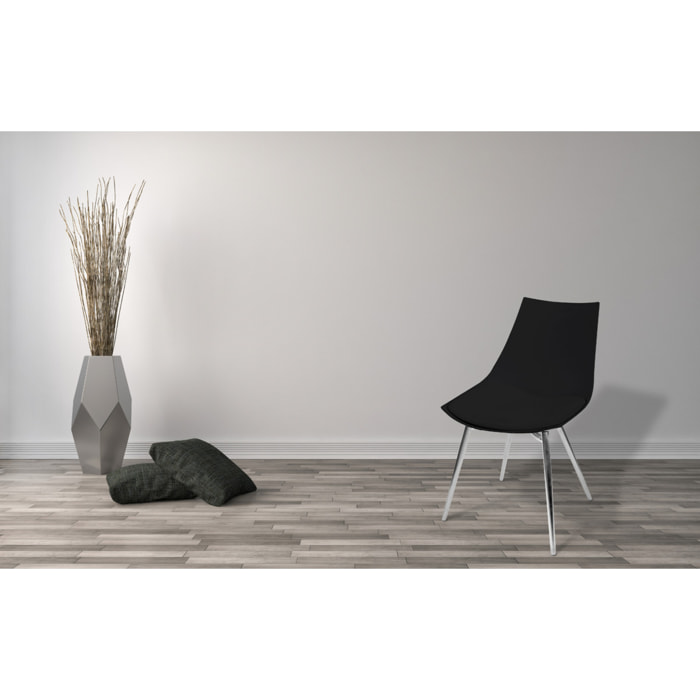 Set di 4 Sedie Dakota 100 in Ecopelle Nera e Gambe Cromate