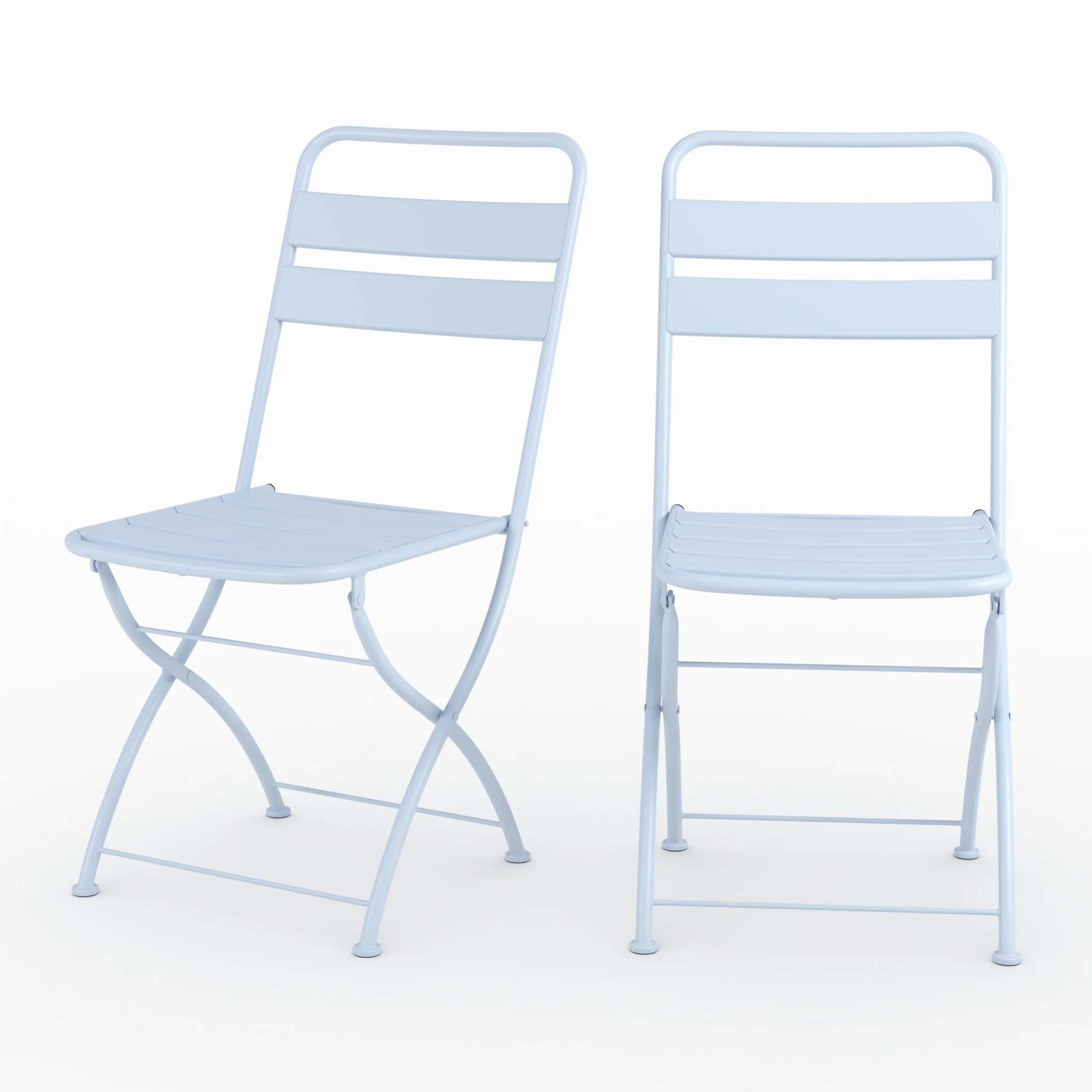 Lot de 2 chaises de jardin en métal bleu pastel, pliantes - Yumi
