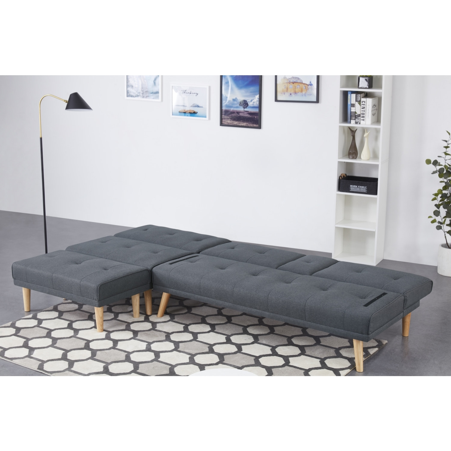 Canapé scandinave convertible 5 places en tissu gris ORLANDO