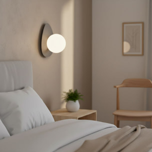 Lampada a parete OVO in acciaio grigio e vetro bianco opaco