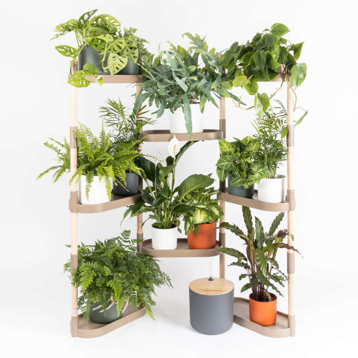 Estantería para plantas modular y personalizable con riego automático por goteo ; color blanco; 8 bandejas