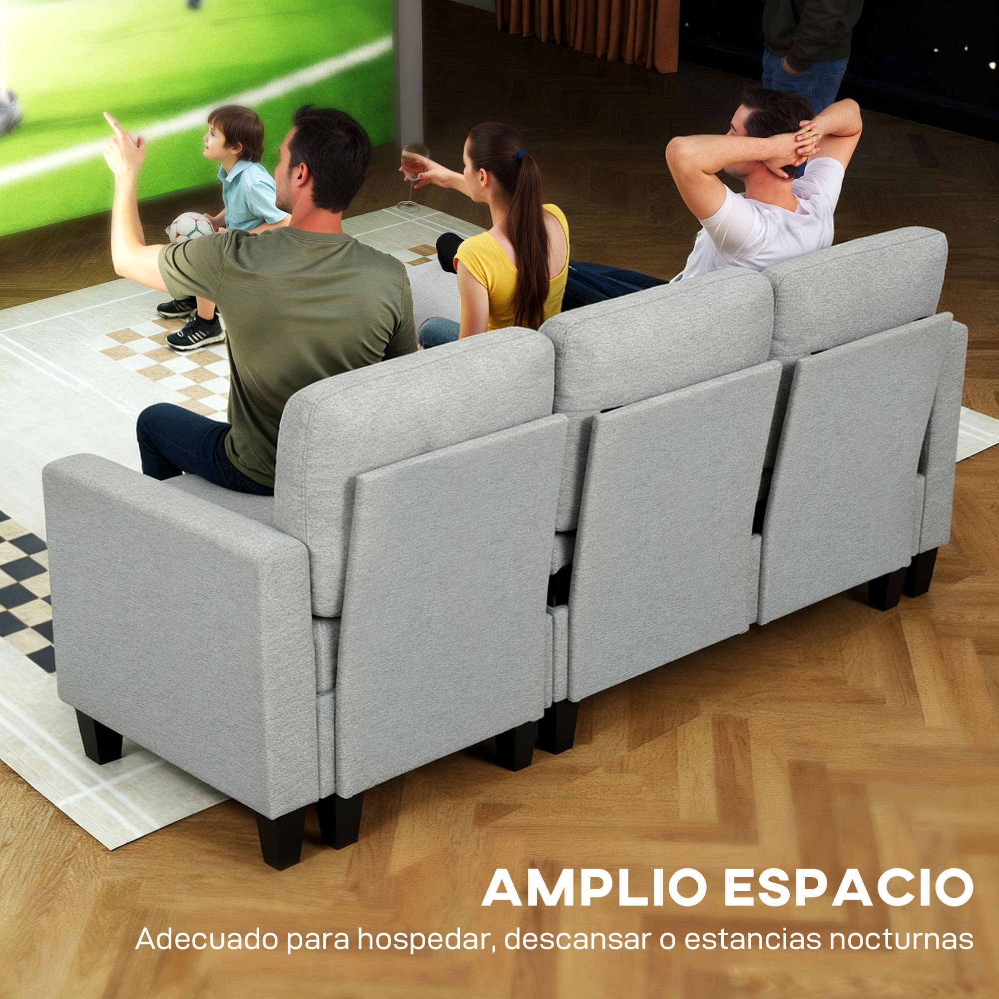Sofá Cama Chaise Longue de 3 Plazas, Chaise Longue Reversible Ambos Lados con Almacenaje, Sofá Cama Esquinero Desplegable con Fundas de Cojines Removibles, Tapizado en Lino, para Salón, Gris