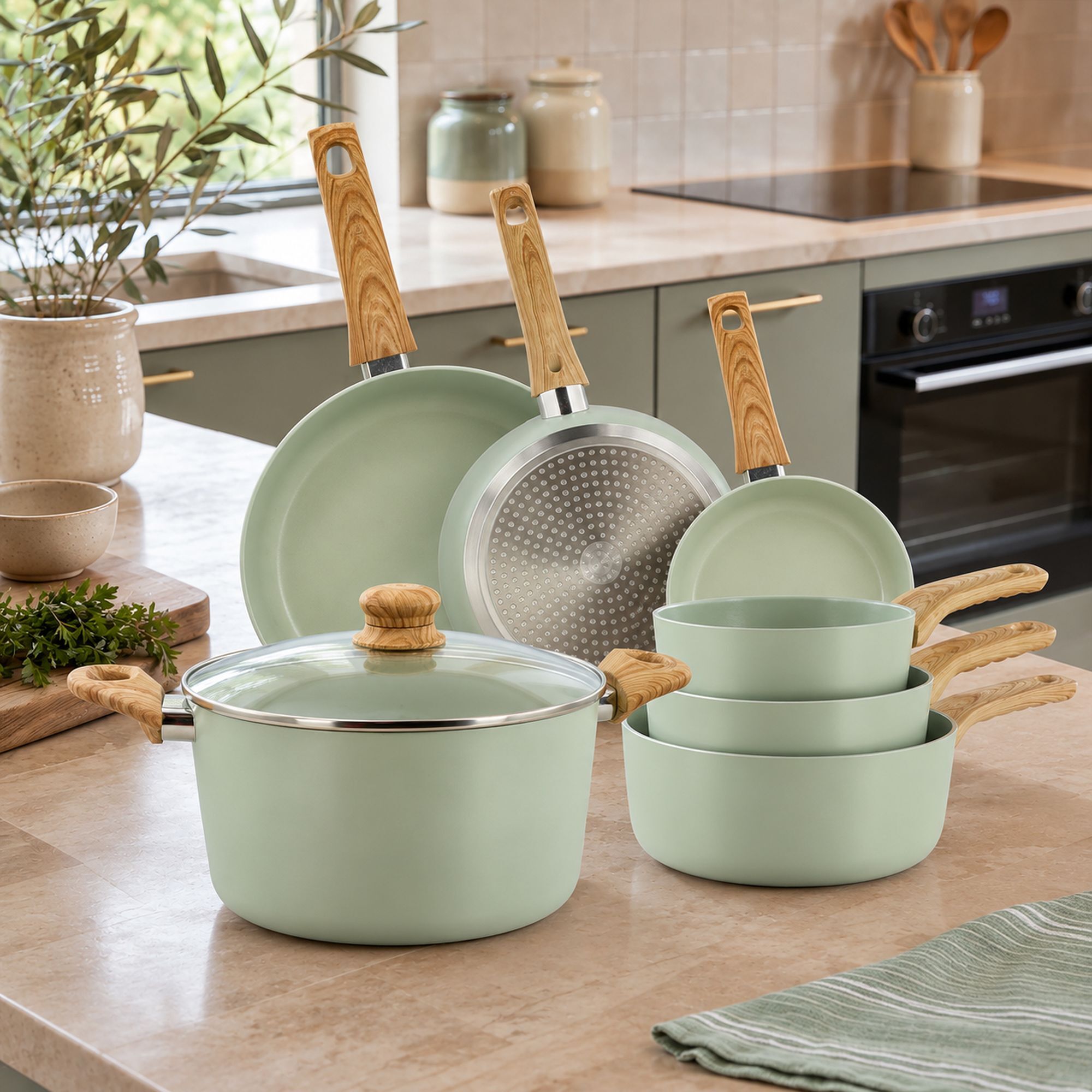 Batterie de cuisine 7 pièces en céramique céladon - tous feux CELADON