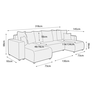 GLORIA - Canapé panoramique 6 places en tissu noir