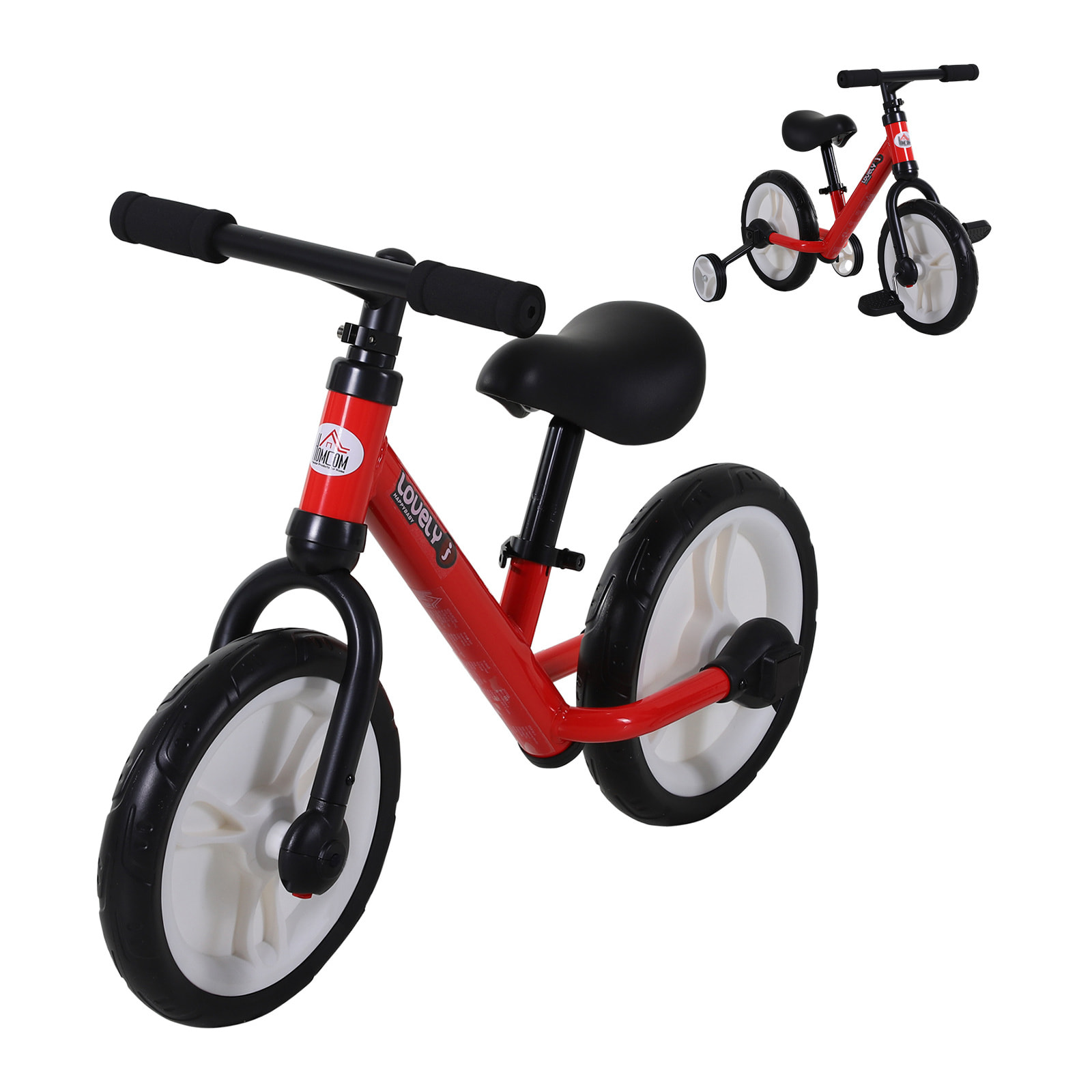 Bicicleta de Equilibrio con Pedales Ruedas Entrenamiento Rojo